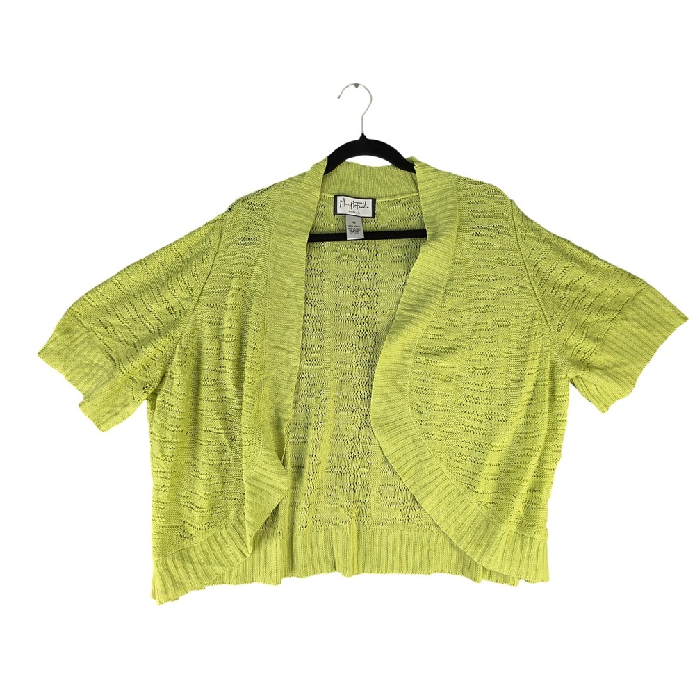 Mary McFadden Lime Green Short Sleeve Knit Shrug 4X Plus Bolero Style Cardigan